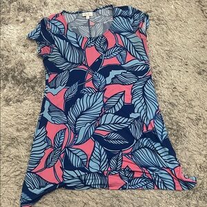 Lily Pulitzer Blue and Pink Leaf Pattern Top